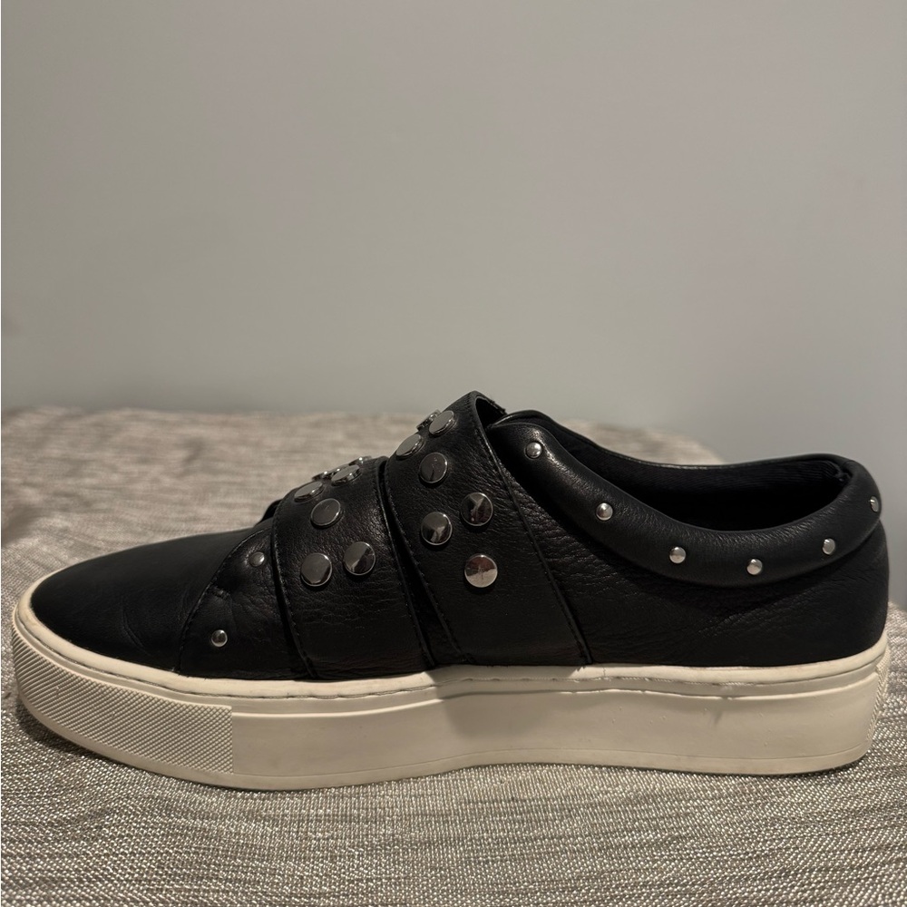 Rebecca Minkoff Natasha Platform Black Leather Silver Studded Sneakers - Picture 8 of 9